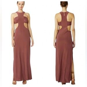 NWT Misa Los Angeles Lyra Cut Out Jersey Knit Maxi Dress in Cocoa Womens Size L